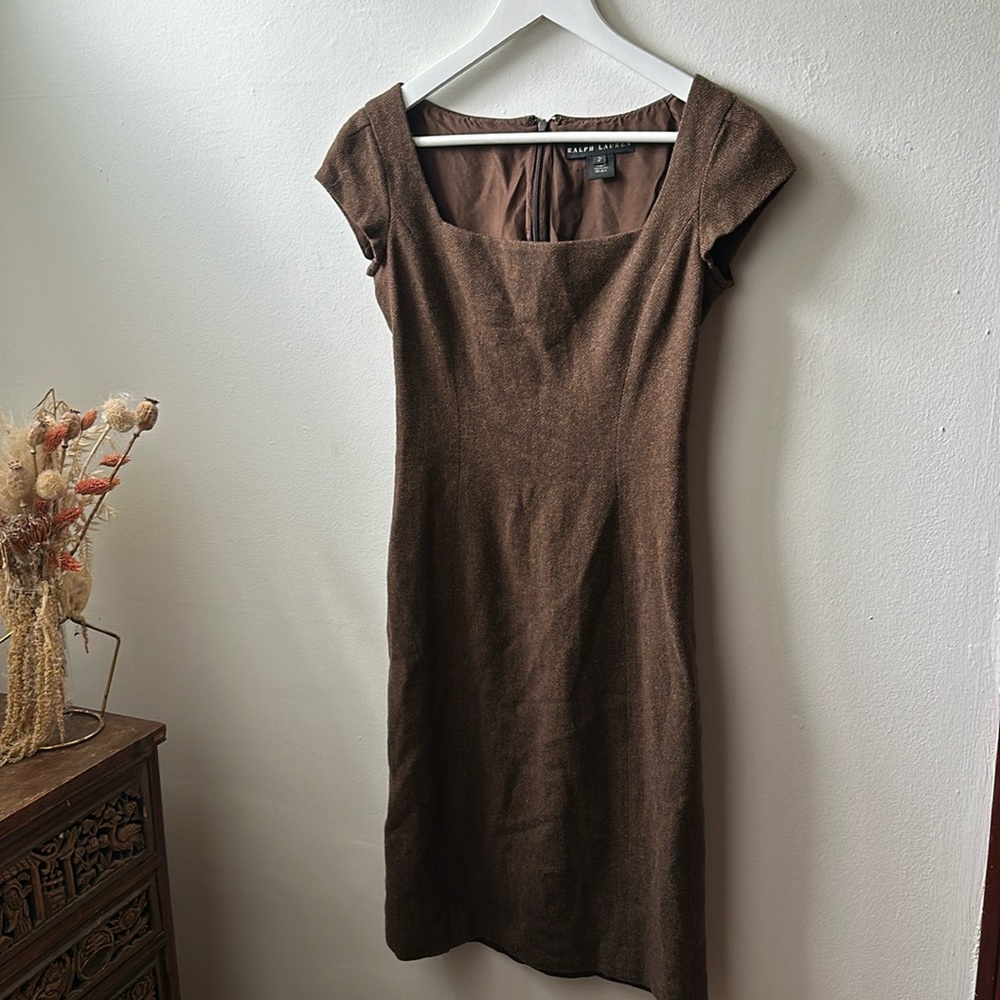 Ralph Lauren Brown tweed midi shift dress